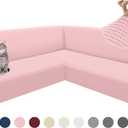 Arfntevss L Shape Sectional Sofa Covers Corner Sectional Couch Cover for Dog Pet Cat Stretch Fitted U Shaped Sofa Slipcovers Soft Washable Thickened Jacquard Fleece Furniture Protector (Pink, Large)
