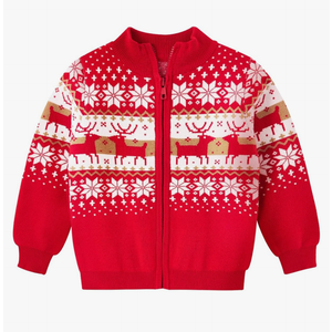 Toddler Boys Christmas Sweater Kids Knitted Cardigan Winter Zipper Outfits Top Size 4T
