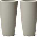 Step2 Tremont Tall Round Tapered Planter, Large Planters for Outdoor Plants, Gardening and Flower Pot for Patio or Porch, Efficient Drainage, Durable Plastic, Concrete, 2-Pack