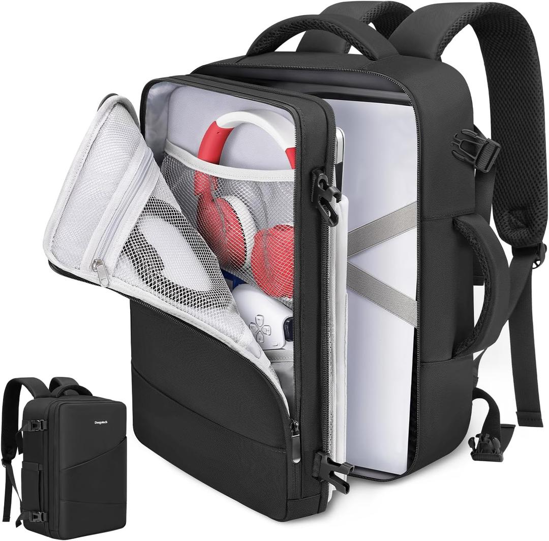 Deegotech Carrying Case Compatible with PS5/PS5 Pro/PS5 Slim, Protective Travel Bag Backpack Compatible with Playstation 5 Console, Disc, Accessories and 15.6" Laptop, Black