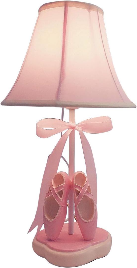 Cozylight Bedside Lamp, Pink Dancing Shoes Design, 14inch Tall Table Lamp with Fabric Stitch Shade for Girls Bedroom Dcor, Including an E26 LED Bulb (Push Button)