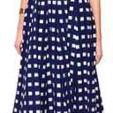 Women's Plaid Long Dress Spaghetti Strap Square Neck Ruffle Hem Swing A Line Summer Party Beach Slip Maxi Dress (Blue, M)