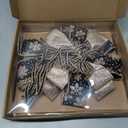 Christmas Tree Topper Bow, 43" Christmas Wreath Bows Black and Gold Ribbon Ornaments with Tassels Snowflakes and Glitter, Home Decor for Holiday Xmas Decoration Home Parties Wedding Gift