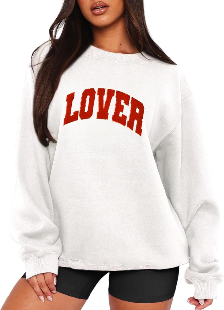 MAPICK Valentine Sweatshirts for Women Lover Glitter Patch Pullover Sweaters Long Sleeve Oversized Tops (Large, White)