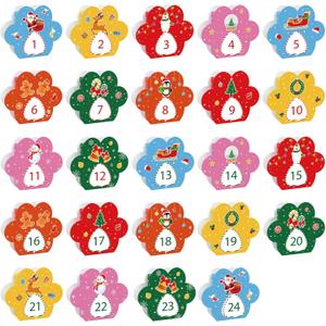 24 Pcs DIY Christmas Advent Calendar Boxes, 24 Days Advent Countdown Gift Boxes, 3D Dog Paw Christmas Cardboard Number Boxes for Kids Family Xmas Winter Holiday Decoration Supplies