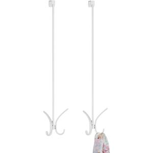 mDesign Modern Metal Long Easy Reach Over-The-Door 4 Prong Hook to Hang Coats, Jackets, Robes, Hoodies, Clothing, Scarves, Leashes, Purses, Hats, Towels, 24" Tall, 2 Pack - White