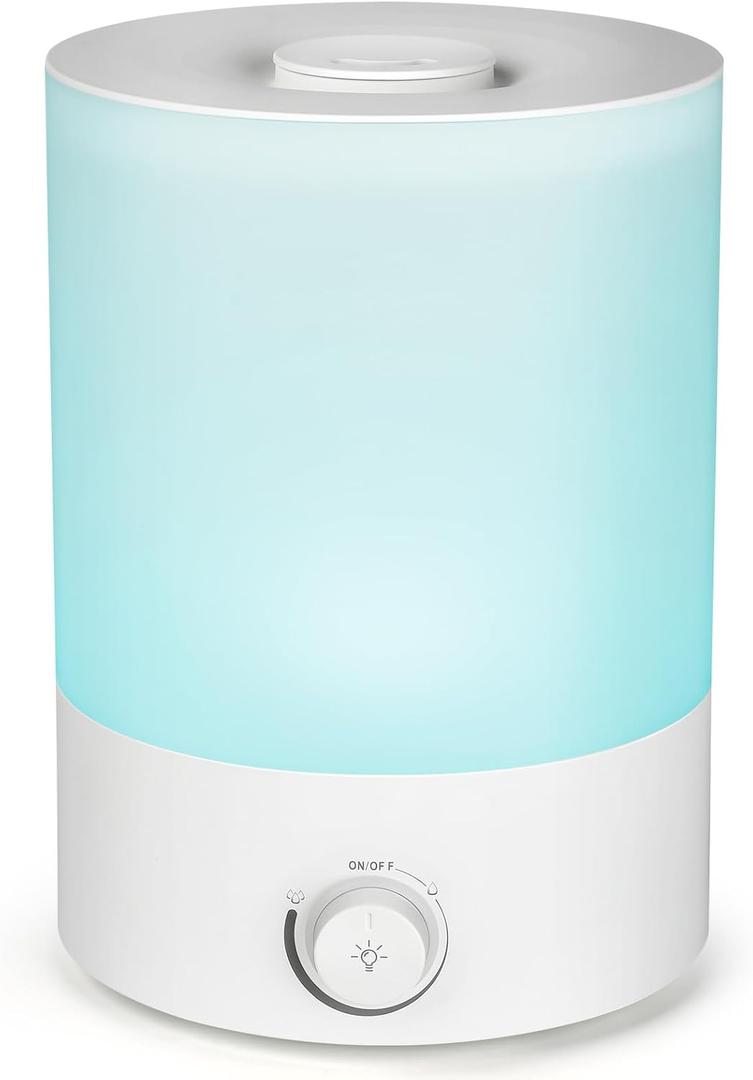 Humidifier for Bedroom, 2.5L Top Fill Cool Mist Humidifier with Night Light, Air Humidifier for Plants, Adjustable Mist Output