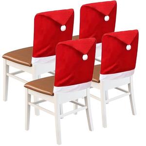 Christmas Chair Covers Hat Chair Back Covers for Xmas Holiday Chair Covers Set of 4, Stretch Parsons Chair Slipcovers Removable Washable kitchen for Home Hotel Banquet Holiday Decoration(4Pcs)