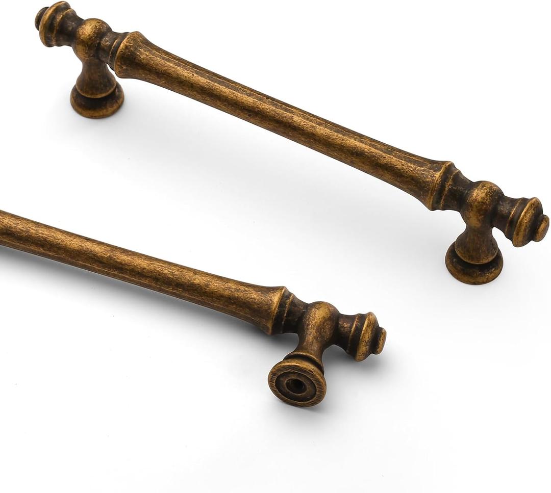 Asidrama 10 Pack 5 Inch(128mm) Antique Brass Kitchen Cabinet Handles, Vintage Retro Cabinet Pulls Kitchen Cabinet Hardware for Cupboard Drawer Pulls (5" Hole Center)