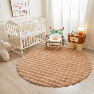 Coffee Round Rabbit Plush Rug for Bedroom Living Room Sofa,6'X6' Faux Fur Fluffy Shaggy Circle for Kids Teen Girls,Furry Carpet Circular for Nursery Baby