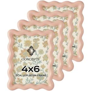 Concepts 4x6 Pink Scallop Resin Picture Frame with Tempered Glass (Pack of 4)