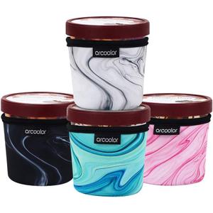 4 Pack Pint Size Ice Cream Sleeves Cozy Neoprene Cover with Spoon Holder (Marble)