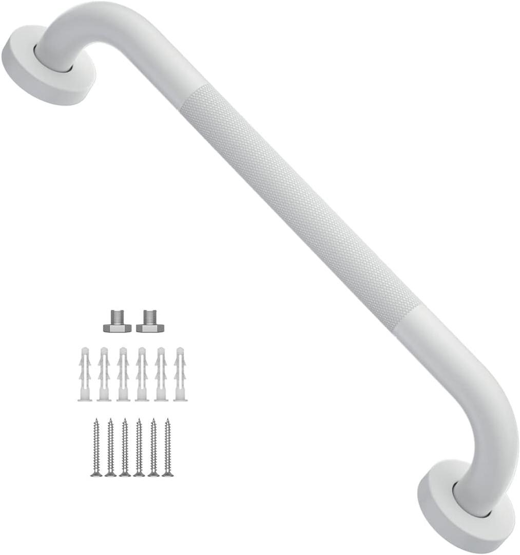 20 Inch Anti Slip Shower Grab Bar Oil Rubbed White 1.25" Diameter,Munzong Bathroom Grab Bar, Knurled Bathroom Balance Bar,Safety Hand Rail Support Handicap Elderly Senior Assist Bath Handle