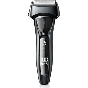Electric Men Foil Razor: Shaver for Face- Waterproof Cordless Razor with LED Display & Fast Charge