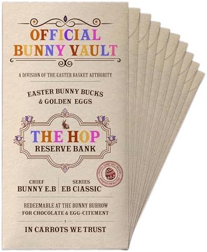 10 Pack Easter Bunny Money Holder Envelopes, Bunny Money Holder for Cash Gift for Basket Stuffers, Golden Egg Design for Kids, Boys & Girls, Unique Holiday Cash Holder, Official Hop Reserve Bank Vault