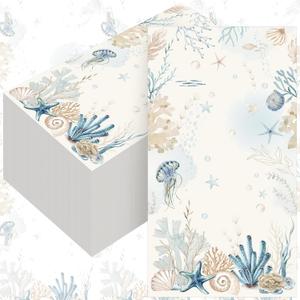 Yeaqee 100 Pcs Summer Coastal Napkins Beach Ocean Disposable Decoupage Paper Towels, Seashell Nautical Coral Decorative Guest Hand Towels for Bathroom, Wedding, Party, Kitchen, Dinner, 13 x 16 inches