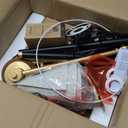 EDISHINE 68" Arc Floor Lamp with Table, Vintage Standing Lamp for Living Room with Tray, Tall Reading Lamp, Beige Shade, Adjustable Arm, Remote Dimmable Bulb Included, for Bedroom Office, Wood Grain