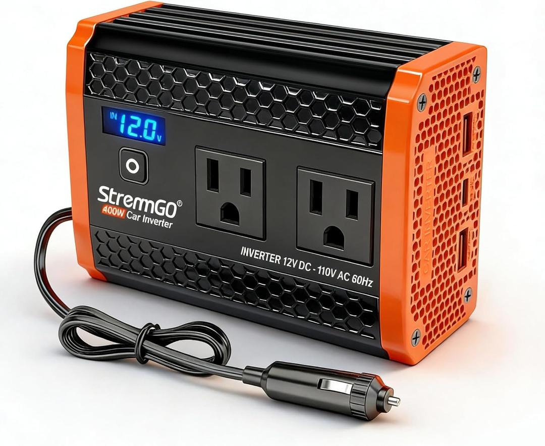 400W Car Power Inverter for Vehicles, Portable ​Charger Converter Dual AC Car Plug Adapter Outlet, USB 24W/30W Fast Charger, Car Cigarette Lighter Adapter for Laptop, Phone on Road Trip Essentials