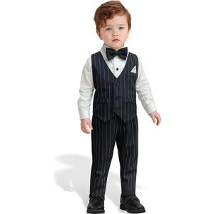 Yilaku Boys Suits Ring Bearer Outfit Toddler Suits with Vest+Shirt+Pants Sets Kids Dress Clothes for 18 Months-9 Years (3-4T, Black)