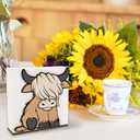 2 Pcs Wooden Highland Cow Napkin Holder Standing Brown Wooden Paper Holder Napkin Tissue Dispenser for Dining Room Cocktail Kitchen Table Countertop Decor