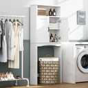 Over The Toilet Storage Cabinet, Over Toilet Storage Bathroom Organizer with Inner Adjustable Shelf and Top Open Storage Above The Toilet Storage Cabinet Behind Toilet Bathroom Cabinet, White, 68"H x 25.2"W x 8.25"D