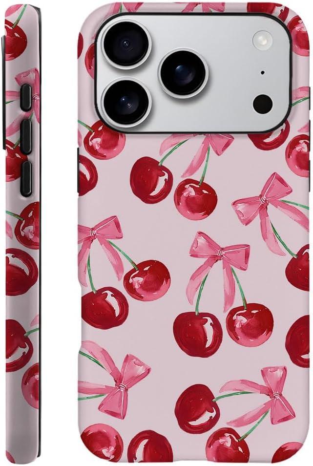 DAIZAG Case Compatible with iPhone 17 Pro,Fit Shockproof Cover for Women Girls,Pink Ribbon Bow Cherry Colorful