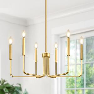Brass Gold Chandelier, 6-Light Chandelier Light Fixture Farmhouse Chandeliers for Dining Room, Vintage Candle Pendant Light Fixtures Chandelier for Bedroom, Kitchen, Foyer, Entryway and Living Room