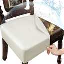 Waterproof Dining Chair Seat Covers Leather Kitchen Seat Covers, Stain Resistant Stretch Chair Seat Covers for Dining Room Chairs Set of 6, Rear Covered Washable Dining Chair Covers Cream