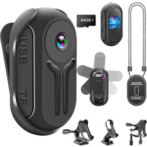 Upgraded 1080P Mini Body Camera with 64GB Card, Sports Action Cameras, Hands-Free Body Cam with Magnetic Back Clip, Mini POV Camera for Cycling Vlogging Travel