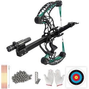 Compound Slingshot That Shoots Steel Balls, Both Handed Ball Bearing Compound Bow Set for Adults, Professional Slingshot with Continuous Shooting for Outdoor, Green 