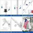 BONWIN White Flag Pole Kit for Outside House, 6FT Thickened Stainless Steel Wall Mount Flag Pole for 3x5'/ 4x6' Flag, 1" Anti-Wrap Spinning Flag Ring Clips & 2-Position Bracket Holder for Porch Yard
