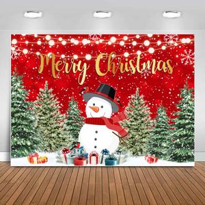 Sensfun Christmas Backdrop for Photography Merry Christmas Banner Party Decorations Winter Snowman Xmas Tree Photo Backdrops Background for Family New Years Eve Supplies Props Wall Indoor Decor 7x5ft