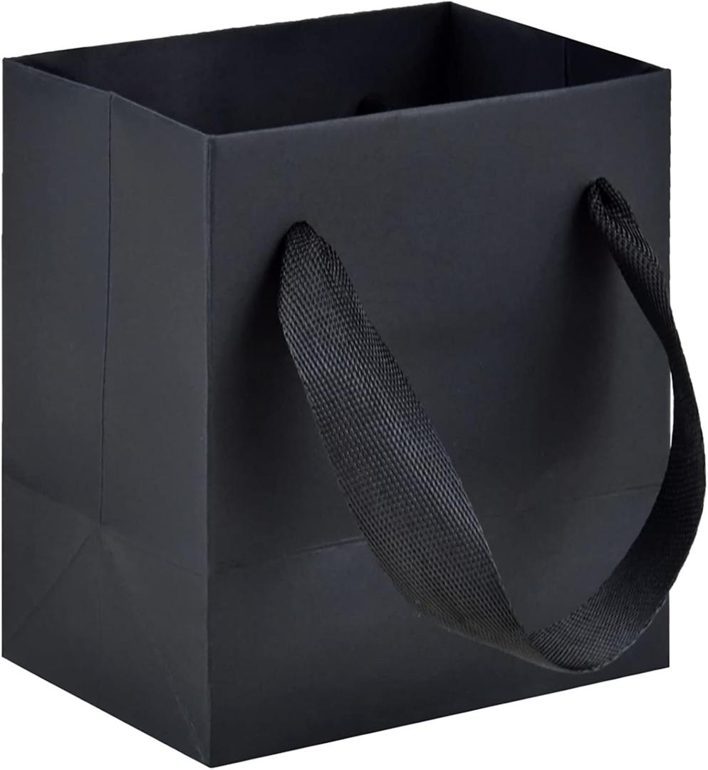 HUAPRINT 30 Pack Black Gift Bags with Ribbon Handles,4x2.75x4.5 inch Paper Bag Bulk for Shopping Party Favor Merchandise Business Wedding Craft Retail Holiday