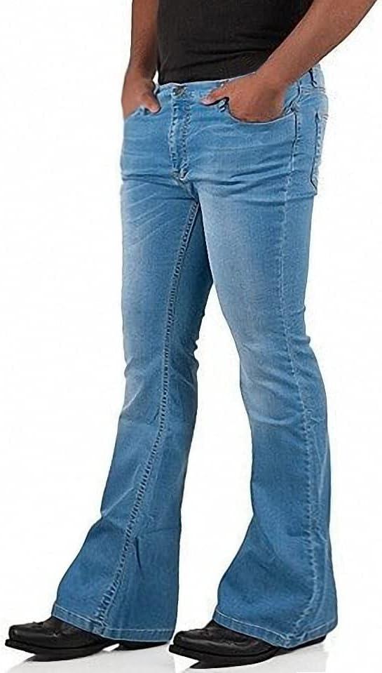 Men's Vintage Bell Bottom Jeans 60s 70s Outfits for Men,Mens Bell Bottoms Disco Pants Flared Jeans (Blue, XL)