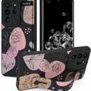 Case for Samsung Galaxy S20 Ultra 6.9 inch 2020 Released, Silicone Case with Strap for Women Girls Cute Floral Flowers Adjustable Wristband Kicktand Cover for S20 Ultra, Black Flower