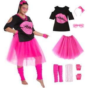Seawhisper 80s Costumes T-Shirt Tutu for Plus Size Women Girls Halloween Outfit Styles Accessories 12-30 (20-22)