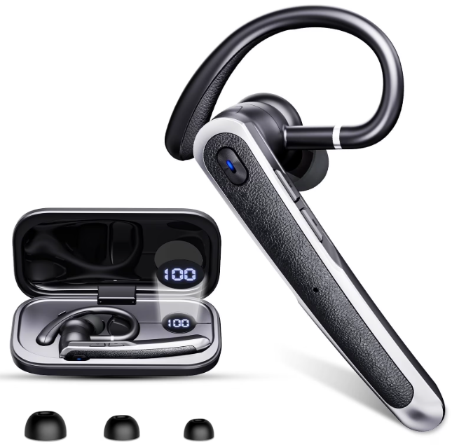 Bluetooth Headset V5.4, Wireless Bluetooth Earpiece, 65H Talk Time with LED Charging Case, Hands Free Noise Canceling Headphones, Wireless Headset with Mute Button for Cell Phones/Trucker/Home/Office