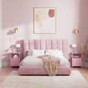BOLUO Pink Nightstand with Charging Station, LED Night Stand with 2 Fabric Drawers, Bedside Table with USB Ports and Outlets, Nightstand for Bedroom Modern