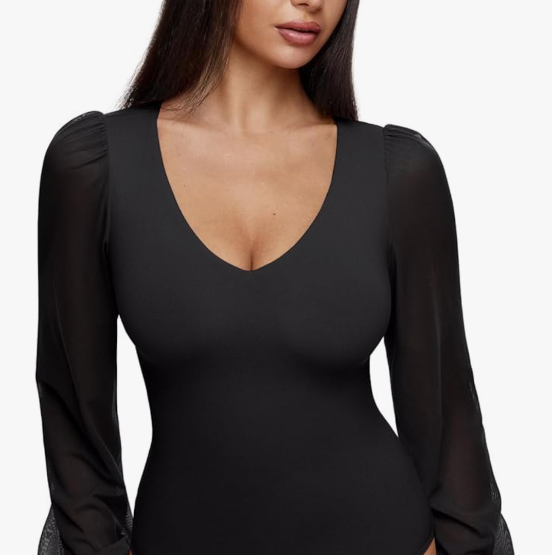 REORIA Womens Mesh Long Sleeve (Black,Medium)