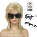 Mullet Wigs for Women,Joe Dirt,Emo Wig,80s 90s Costumes Fancy Party Accessory Cosplay Wig,Halloween Man x (Light Blonde)