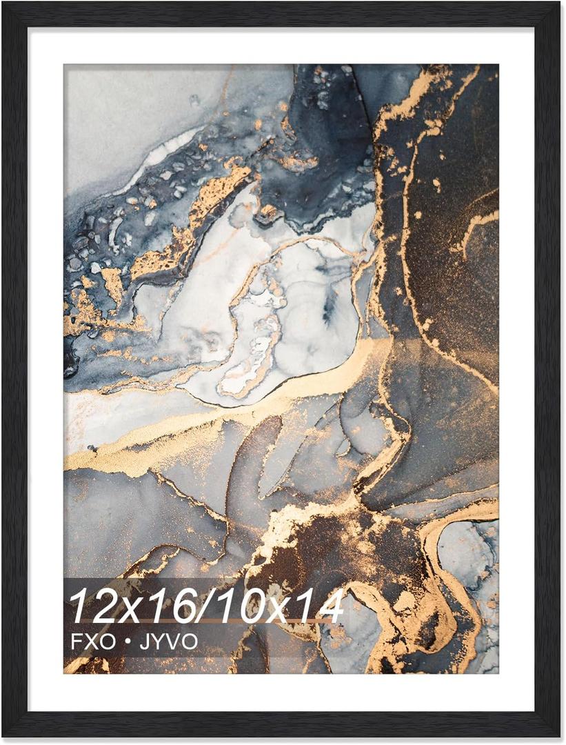 Engineered Wood 12x16 Frame Black, Display Picture 10x14 with Mat or 12 x 16 Without Mat, Picture Frame with Wood-grain for Diamond Art Painting 30x40cm - 1 Pack