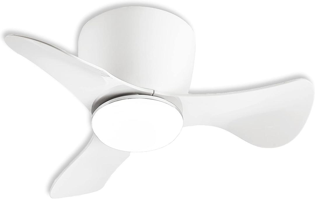 GESUM Flush Mount Ceiling Fans with Lights, 22'' Small Ceiling Fans Remote & APP Control, 3CCT Dimmable, Quiet DC Motor for Patio Kitchen Bedroom(White)