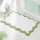 Luxury Cute Bathroom Rugs, White Bath Mat W/Green Scalloped Edge, Microfiber Aesthetic Trendy Funky Fun Preppy Rug, Extra Soft Bathroom Mat Non-Slip for Tub, Shower, and Bath Room 30'' x 20''
