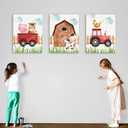 Watercolor Farmhouse Nursery Decor Canvas Wall Art Farm Cute Animal Chicken Cow Pig Wall Decor Artwork Poster Prints for Home Living Room Kids Boys Bedroom Classroom Decoration,3PCS,Framed,11.4x15IN