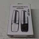 EasyCom Gravity Salt and Pepper Mill Set, Battery Powered with LED Light, Adjustable Coarseness, One Hand Automatic Pepper Mill for Kitchen and BBQ, 2 Pack, Silver (large, Sliver)