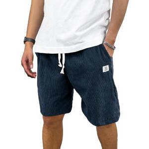 PLEPAN Mens Corduroy Shorts Casual Elastic Waist Drawstring Summer Beach Short (3X-Large, Navy Blue)
