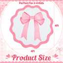 Pink Bow Round Decorative Rug, 4 Ft TPR Circle Accent Mat for Girls' Rooms, Non-Slip Washable Floor Mat for Nursery, Playroom & Bedroom Decor, 3'11"