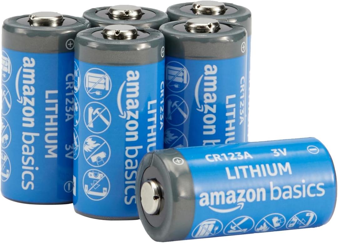Amazon Basics 6-Pack Non-Rechargeable CR123A Lithium Batteries, 3 Volt, Up to 10-Year Shelf Life Amazon Basics 6-Pack Non-Rechargeable CR123A Lithium Batteries, 3 Volt, Up to 10-Year Shelf Life