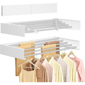 SONGMICS Wall Mounted Drying Rack, Clothes Drying Rack Foldable, 31.5 Inches Wide Laundry Clothes Airer with Wall Template, 5 Fold-Out Aluminum Alloy Bars, Indoor, Matte White ULLR809WE01