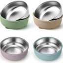 BUSOHA 4 Pack Stainless Steel Baby Bowls with Suction  2-in-1 Toddler Feeding Plates Heat-Resistant Spill-Proof Suction Bowls for Kids Baby Toddler Food Feeding (Green+Blue+Sandy Beige+Purple)